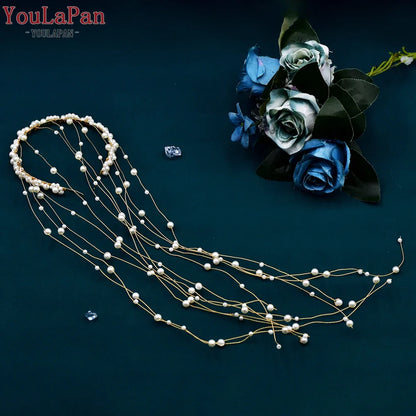 YouLaPan Pearls Tiara Wedding Headwear Handmade Beaded Tassels Headband for Bridal Woman Dress Jewelry Accessories HP610