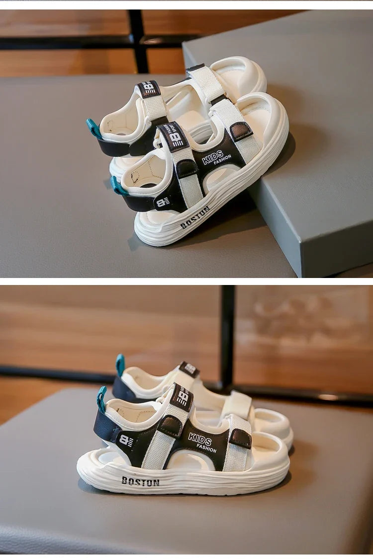 New Hot Sales Black Beige Soft Boys Girls Beach Shoes Casual Non-slip Kids Baby Sports Sandals