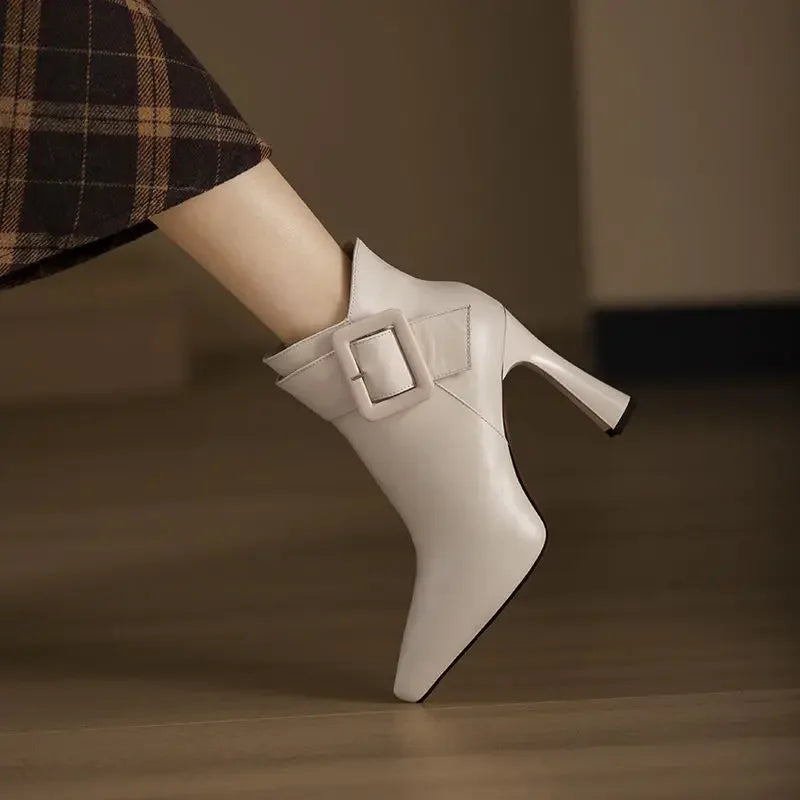 High heeled boots for women  autumn and winter new short boots women's belt buckle sexy boots