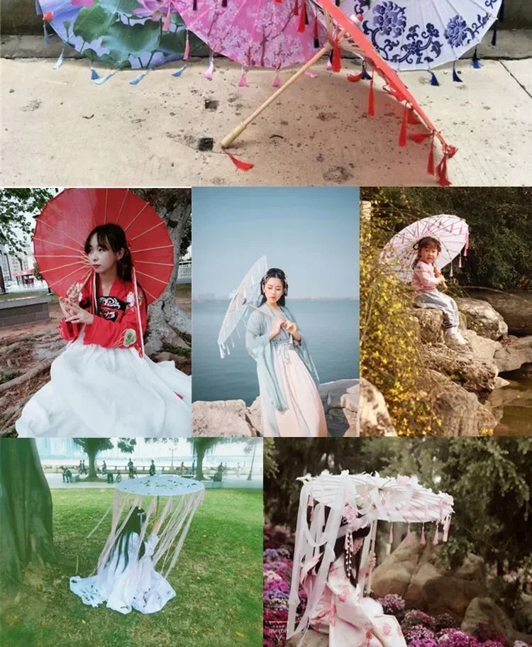 Women Umbrella Japanese Cherry Blossoms Tassel petal umbrella Chinese Style Oil Paper Umbrella