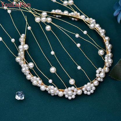 YouLaPan Pearls Tiara Wedding Headwear Handmade Beaded Tassels Headband for Bridal Woman Dress Jewelry Accessories HP610
