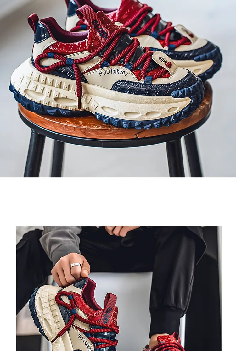 New Thick Soled Height Increasing Men's Casual Shoes 2025 Spring Color Blocked Comfortable Fashion Trend Low Cut Chunky sneakers   (Available)