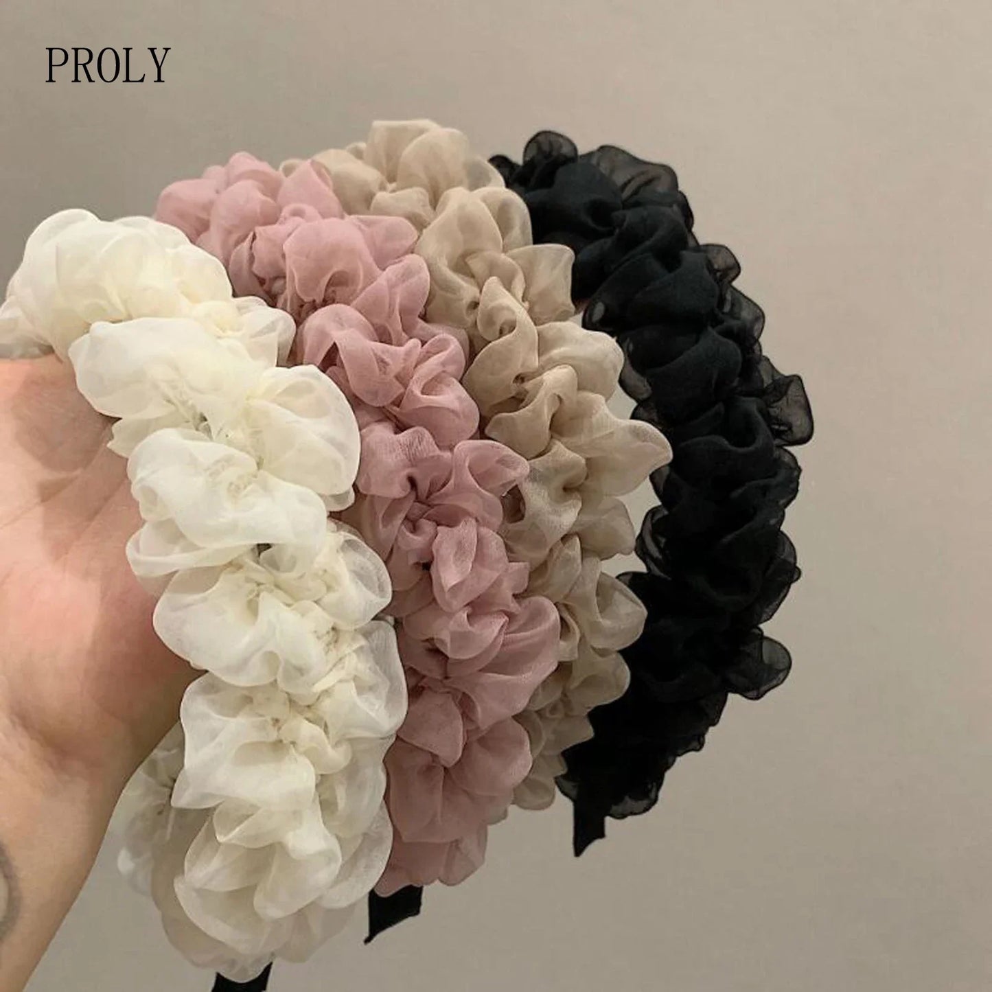 Fashion Women Headband Wide Side Mesh Flower Hairband Pleated Turban Casual Soft Headwear Hair Accessories
