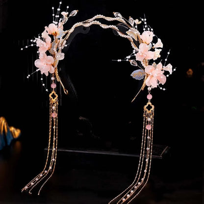 Flower Hanfu Tassel Hair Hoop Beads Crown Chinese Ancient Hairband Double-layer Alloy Swaying Fairy Headwear Hairstyle Tool