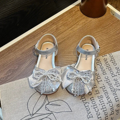 Children's Summer Sandals Toddlers Catwalk Versatile Princess Girl Shoe Summer Beading Bowknot Kids Fashion Dress Flat Sandals