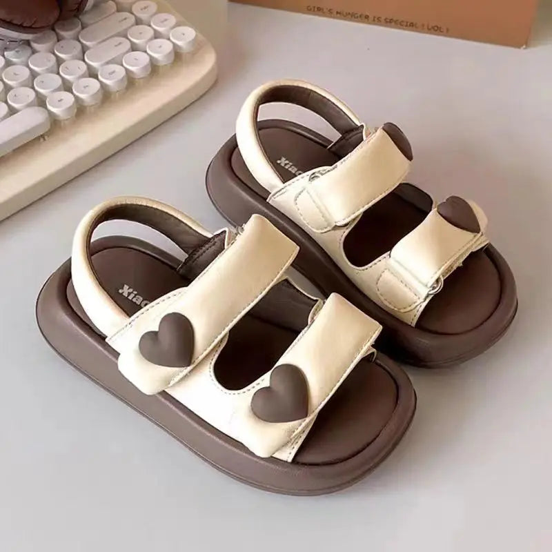 Children's Sandals Summer PU Leather Hook Loop Girls Sandal Breathable Soft Sole Kids Beach Shoes