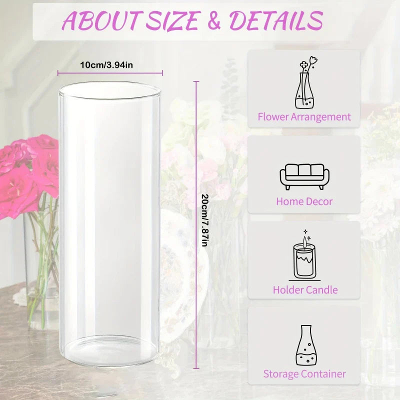 Transparent Acrylic Cylinder Vase,Living Room Flower Arrangement,Straight Tube Vase,Home Hydroponic Plant Container,For Flower