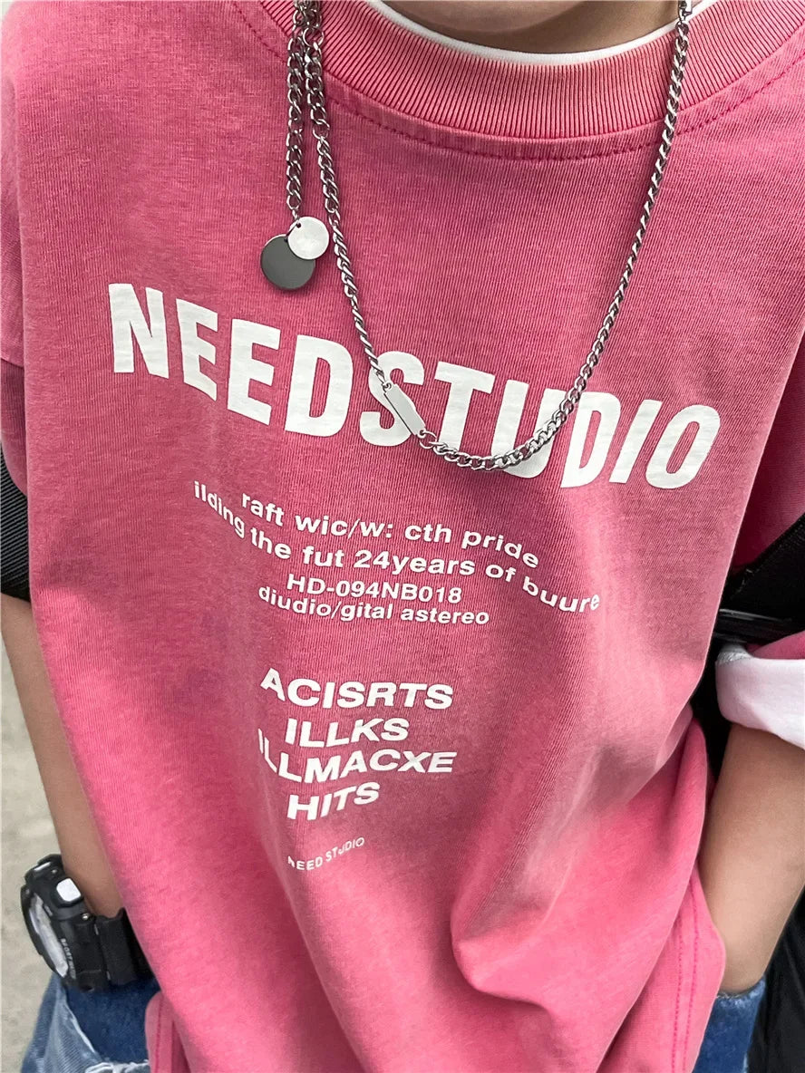 Pure Cotton Children's Short Sleeved Simple Trendy Letters Faded and Worn Half Sleeved T-shirts Boys Girls Stylish