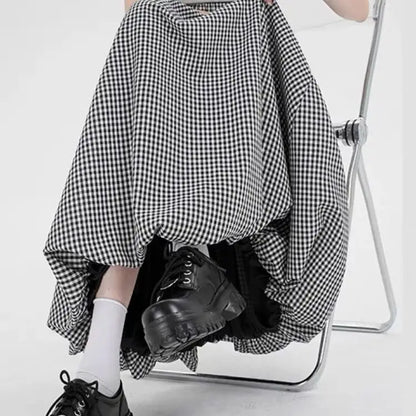 Skirt Autumn and Winter Four Seasons Show Thin Height Cake Black and White Plaid Dress