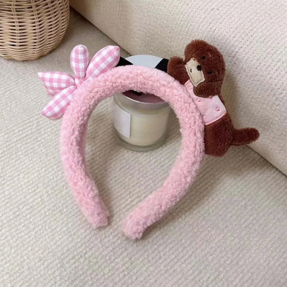 Sweet Hair Accessories Dachshund Hair Hoop Plaid Bow New Year Headwear Red Headband Moon Creative Cartoon Monkey Hairband Girls