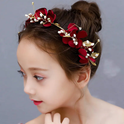 Red Ancient Chinese Style Headband Floral Hairpiece for Girls Princess Hanfu Accessories Traditional Festival Celebration Gift