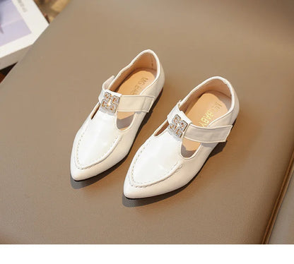 Fashion Girls' Shoes  Autumn New Kids Formal Pointed Leather Shoes Simple Versatile Girls' Rhinestone Casual Shoes Zapatos
