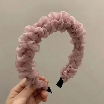 New Trendy Solid Color Mesh Pleated Headbands for Women Korean Elegant Ruffle Hairband Hair Band Headwear Hair Accessories