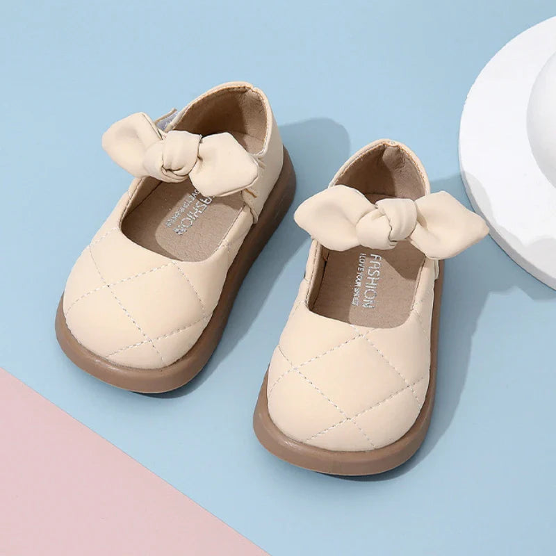 Children's Leather Shoes Non-slip Soft Bottom Kids Mary Jane Shoes Fashion Solid Color Bowknot Girls School Causal Single Shoes
