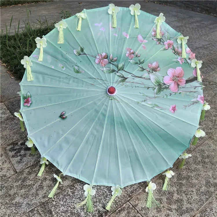 Women Umbrella Japanese Cherry Blossoms Tassel petal umbrella Chinese Style Oil Paper Umbrella