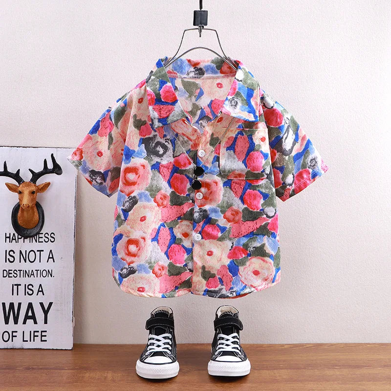 Children's shirts summer style short sleeved boys' tops baby coats children's clothing Hong Kong style casual trend wholesale