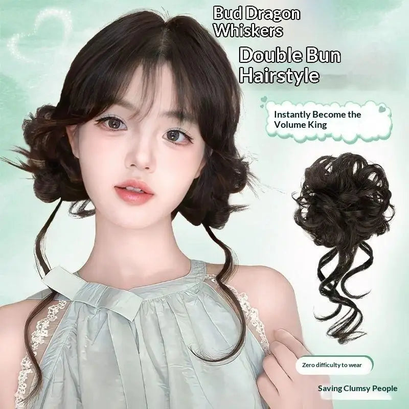 Messy Bun Hair Piece Tousled Updo With Tendrils Hair Bun Extensions Wavy Curly Hair For Women
