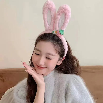 New cute plush headband with bow & rabbit ears,lace trim for delicacy.Soft skin-friendly,no hair damage.Perfect for washing face