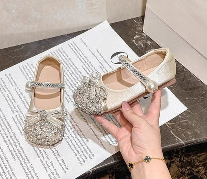 Girls Crystal Sparkle Princess Shoes Kids Fashion Leather Comfortable Party Performance Flats for Toddlers