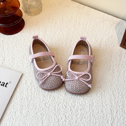 Baby Girls Summer New Style Bow Round Head Daily Kids Walking Shoes Cute Lightweight Comfortable One-piece Flat Loafer Size23-34