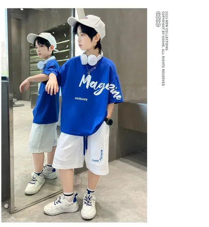 Korean Thin Sports Summer Two-Piece Set Boys Summer Set New Children's Summer Medium and Large Children's Boy