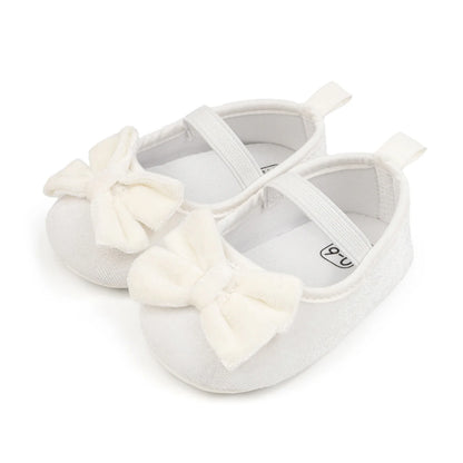 Newborn Baby Girls Mary Jane Flats Cute Bowknot Velvet Toddler Dress Shoes Lovely Princess Infant Crib Shoes for 0-18Months