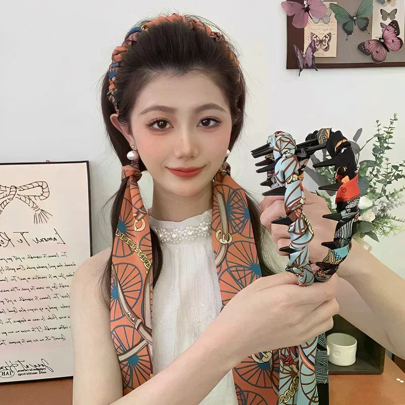 Ribbon Comb Headband, Vintage Wave Headband With Floral Ribbon & Comb - Reversible High Crown Effect Hairband