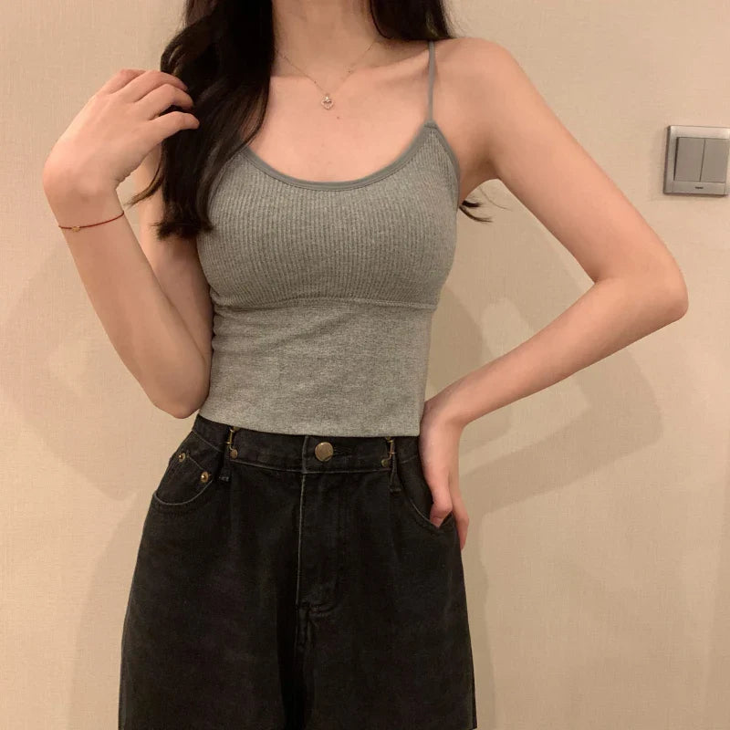 Sexy ort Strap Vest Women's Inner Wear with Chest Pad Autumn Winter ort Sle Bal Trendy Base irt for Young Women
