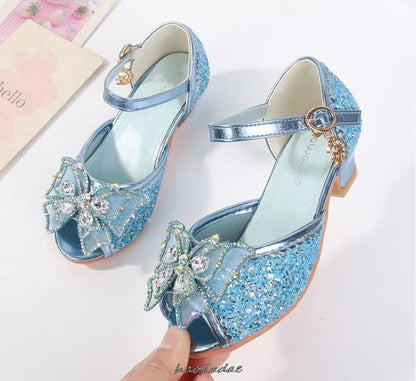 Summer High Heels Shoes for Girls Pageant Kids Sandals Child Mary Jane Shiny Princess Party Dress Up Shoes Purple Gold Pink Blue