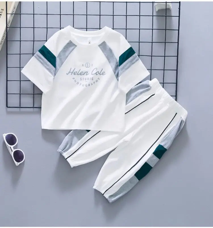 New Children's Cool Loose Fit Sportswear Korean Edition Baby Short Sleeve T-shirt 2 Pieces