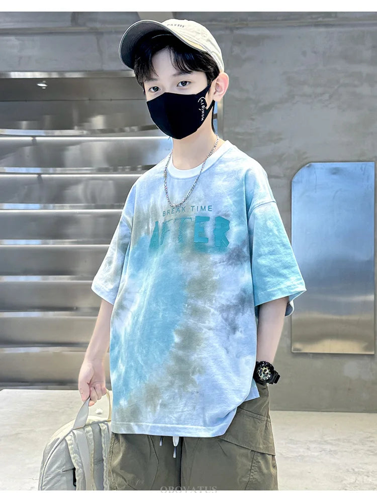 Korean Child Tee Top Clothing School Kids Summer Short Sleeve T-Shirt for Boys O-Neck Casual Tshirt Kids Luxury Clothes Costume