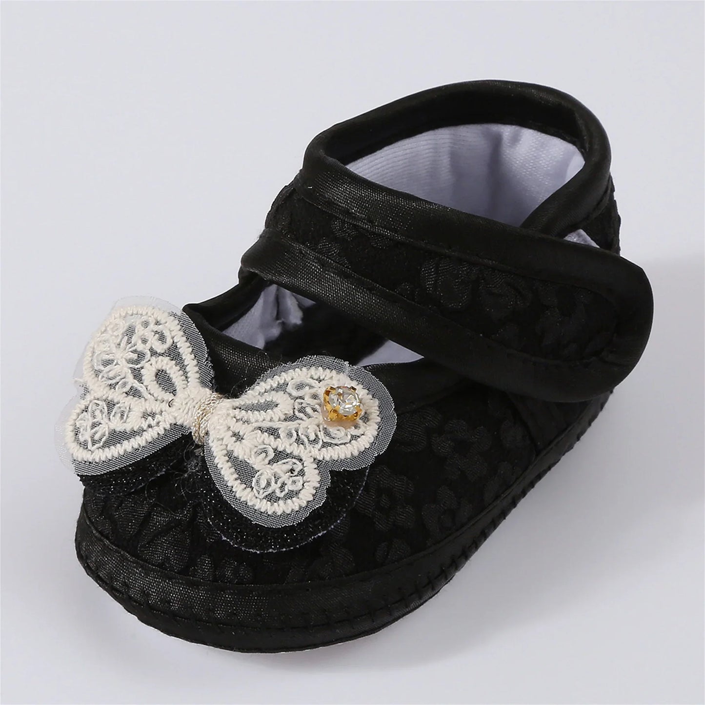 Baby Girls Princess Shoes and Turban Hat Set Bow Decor Lace Soft Non-slip Bottom First Walking Shoes