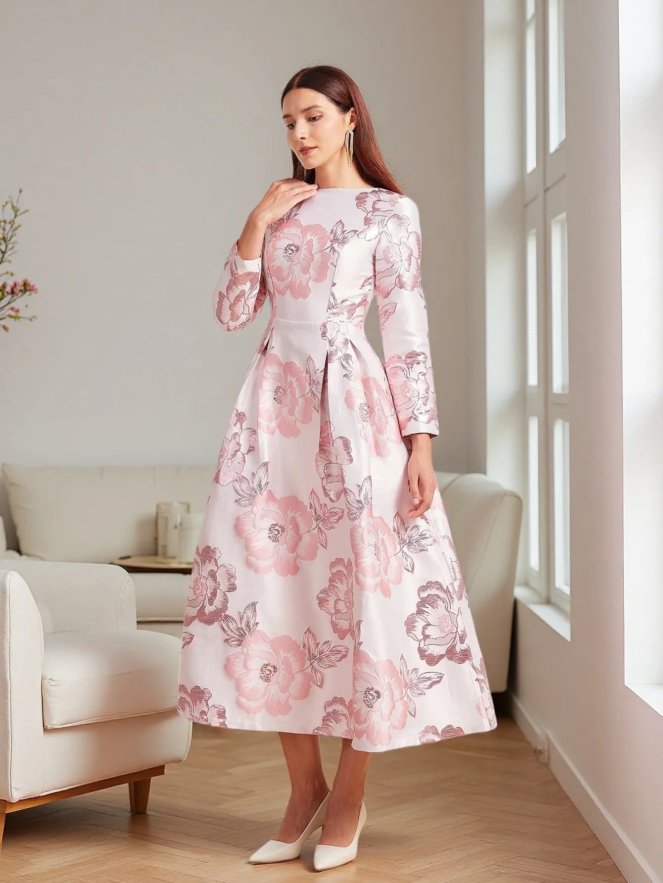 Autumn-Winter New Luxury Elegant Pink Party Banquet Evening Gown for Wedding Guest Dresses