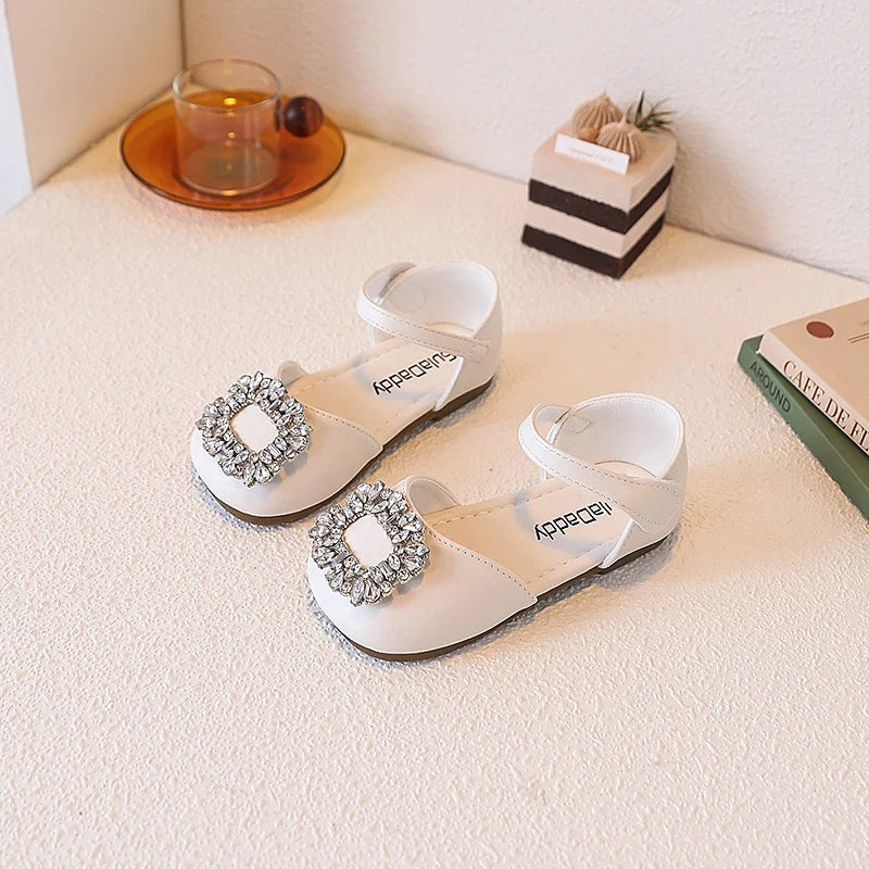 Fashion Causal Kids Party Dress Sandals Rhinestone Children's Ballet Flat Sandals Hook Loop