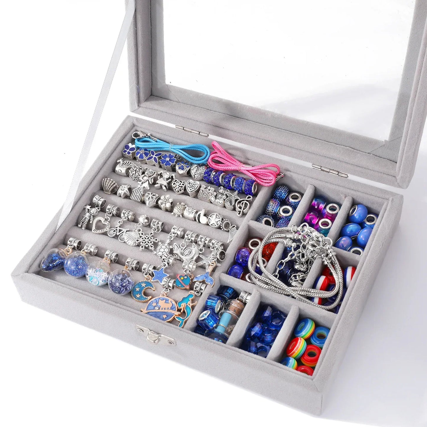 Kid Girl Crystal Beaded Jewelry Making Accessories Set With Jewelry Box DIY Bracelet Necklace Girl Gift
