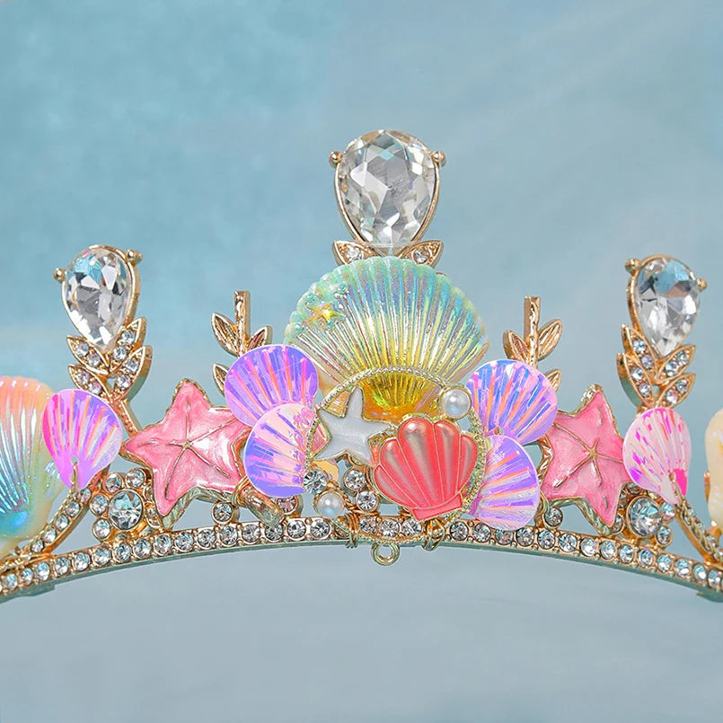 Colored seashells Crown Halloween Ocean Style Costume Seashell Starfish Hair Accessories for Women Girls Birthday Party Tiaras