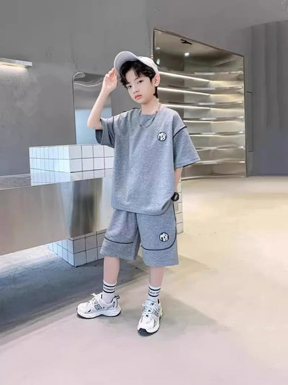 Boys Suit Child set Clothes Short-Sleeved loose black t-shirt + half pants Teenager Tracksuits Kids 8 10 12 year