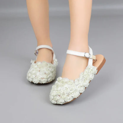 Girls Half Sandals Kids Princess Flowers Dress Shoes Fashion Simple Summer Children Flat Mary Janes Shoes for Party Wedding