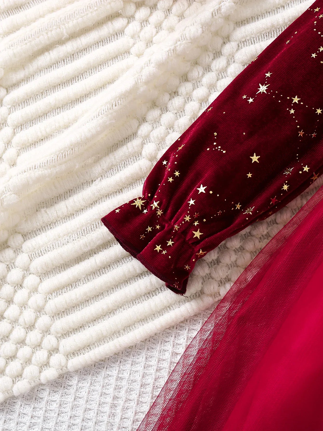 Toddler Girl Party Dress Autumn Winter 1-8 Years Children Christmas And New Year Princess Dress Red Velvet Gown Stars Mesh Dress