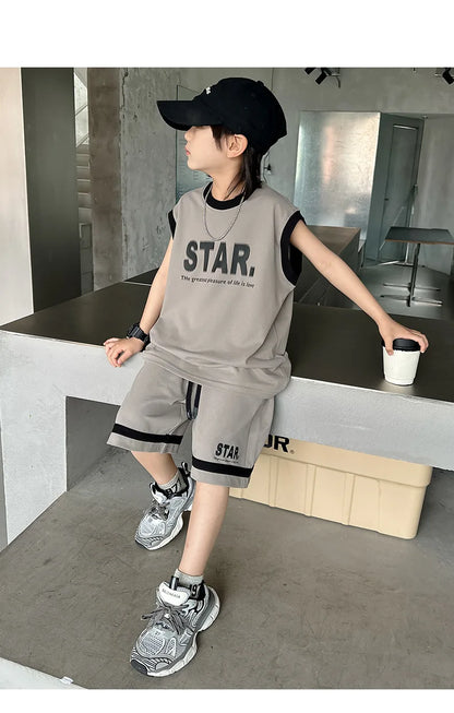 Boys Basketball Jerseys New Fashion Vest + Shorts 2Pcs Boys Clothing Sets Teenagers Kids Clothes