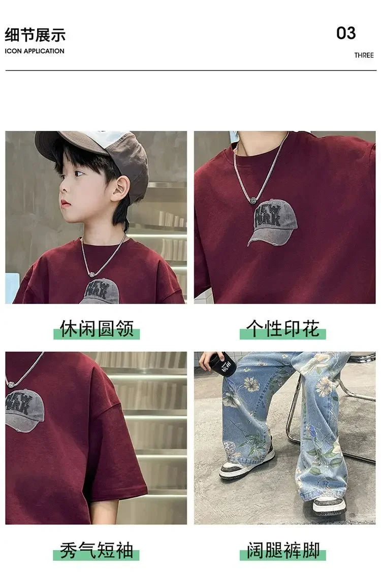Boys' Summer Outfit Sets New Style Children's Short Sleeved T-shirt Long Pants Two-piece Suits Big Children's Stylish Sets