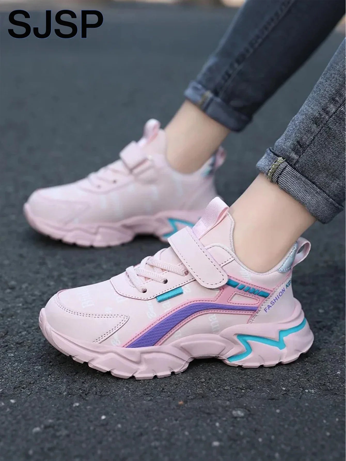 Children's Casual Pink Girls' Leather Shoes, Fashionable Lightweight Running Shoes for Teenagers and Students Aged 7-15, Children's Sports Shoes for Girls