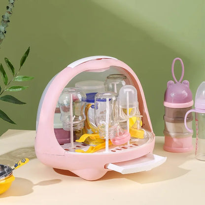 Baby Feeding Bottle Drying Rack Baby Bottle Holder Storage Box with Anti-dust Cover Dustproof Nursing Tableware Container