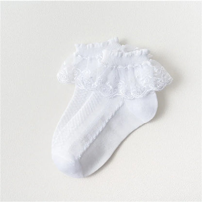 Pairs Cotton Lace Ruffle Princess Mesh Breathable Socks Children Ankle Short Sock White Pink Blue Baby Girls Kids Toddler