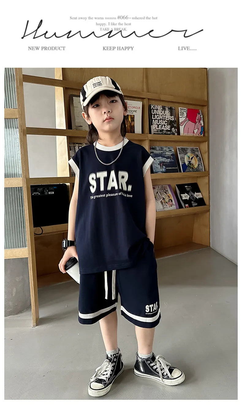 Boys Basketball Jerseys New Fashion Vest + Shorts 2Pcs Boys Clothing Sets Teenagers Kids Clothes