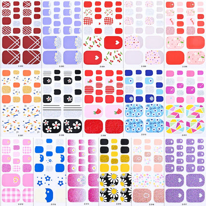22tips/Sheet Baking Free Daisy Flower Toenail Sticker Full Cover Toe Nail Wraps Glitter Toenail Polish Strips DIY Foot Decals