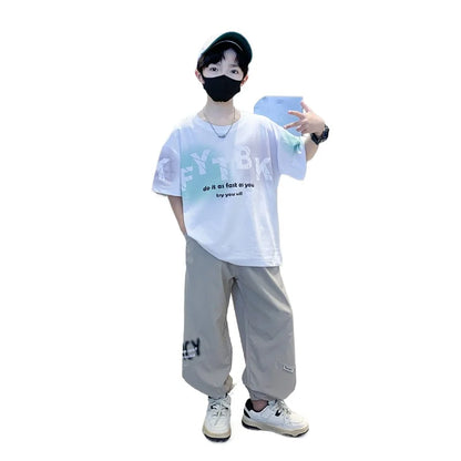 Teenager Boys Clothes Casual Outfit Kids Gradient Tracksuit Child t shirt + ankle tie pant