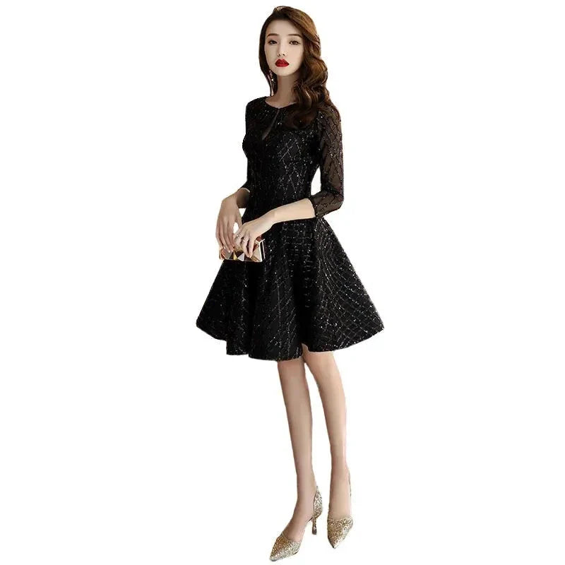 Evening Dress Women's  New Black Dinner Party Cocktail Party Birthday Dresses Female Fashion Elegant Autumn Short Vestidos