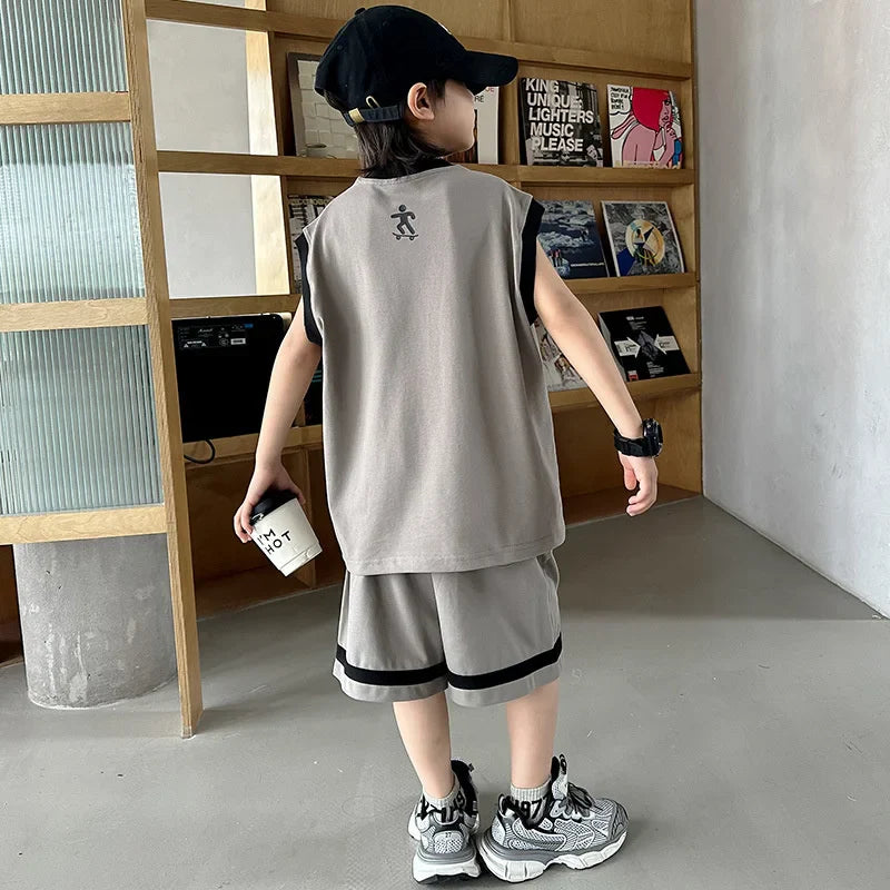 New Children's Sets Teenager Basketball Sportswear Top+Shorts 2Pcs Big Kids Clothing Outfits
