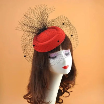 Retro Black Veil Small Top Hat Mesh Wool Felt Hats Bride Headpiece Hair Accessories